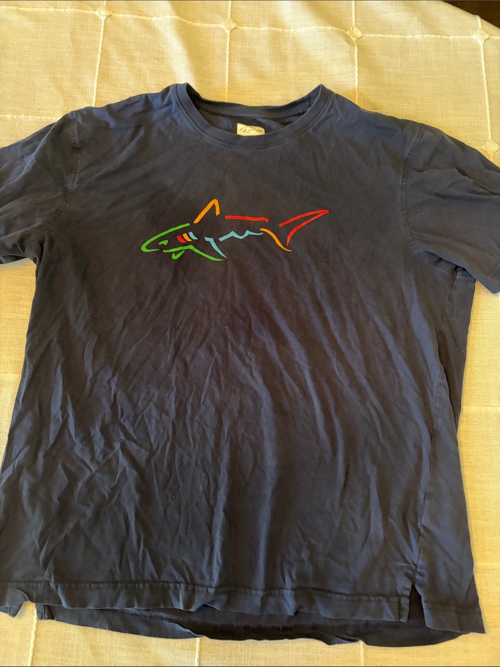 Greg Norman Collection Navy Short Sleeve Tee with Multicolor Shark Logo